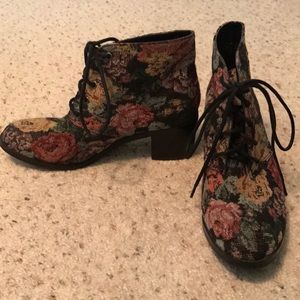 Floral lace up booties